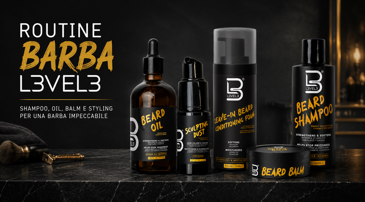 Cura Barba L3VEL3: Shampoo, Oil, Balm e Styling