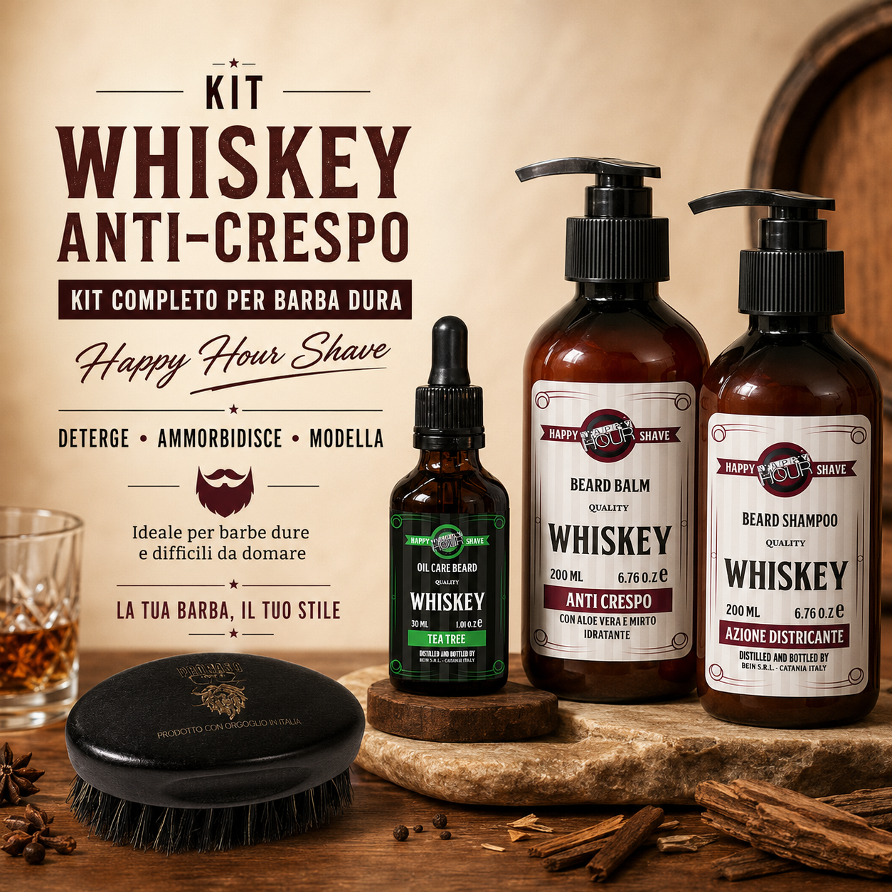 Whiskey Anti-Crespo – Kit Completo per Barba Dura
