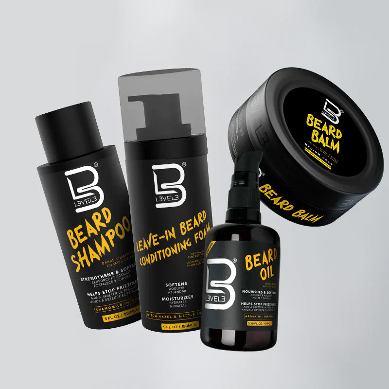 Kit Cura Barba Level 3 - Beard Shampoo 150 ml - Beard Balm 100 ml - Leave In Beard Conditioner Foam  150 ml - Beard Oil  100 ml Level 3
