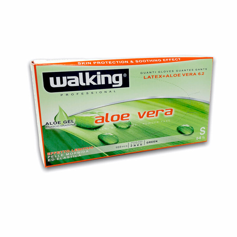 Guanti Aloe Vera Walking senza polvere in puro lattice Small 100 pz.